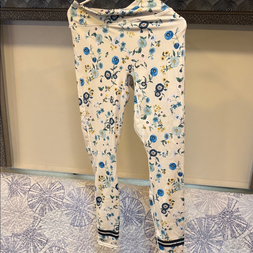 Fabletics Floral Track Pants - Blue and White